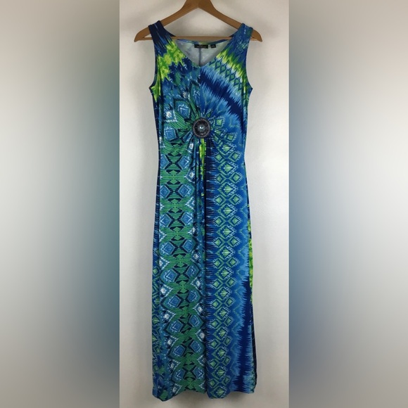 Nina Leonard Dresses & Skirts - Lemmie for Nina Leonard Green Blue Medallion Vacation Resort Dress size S